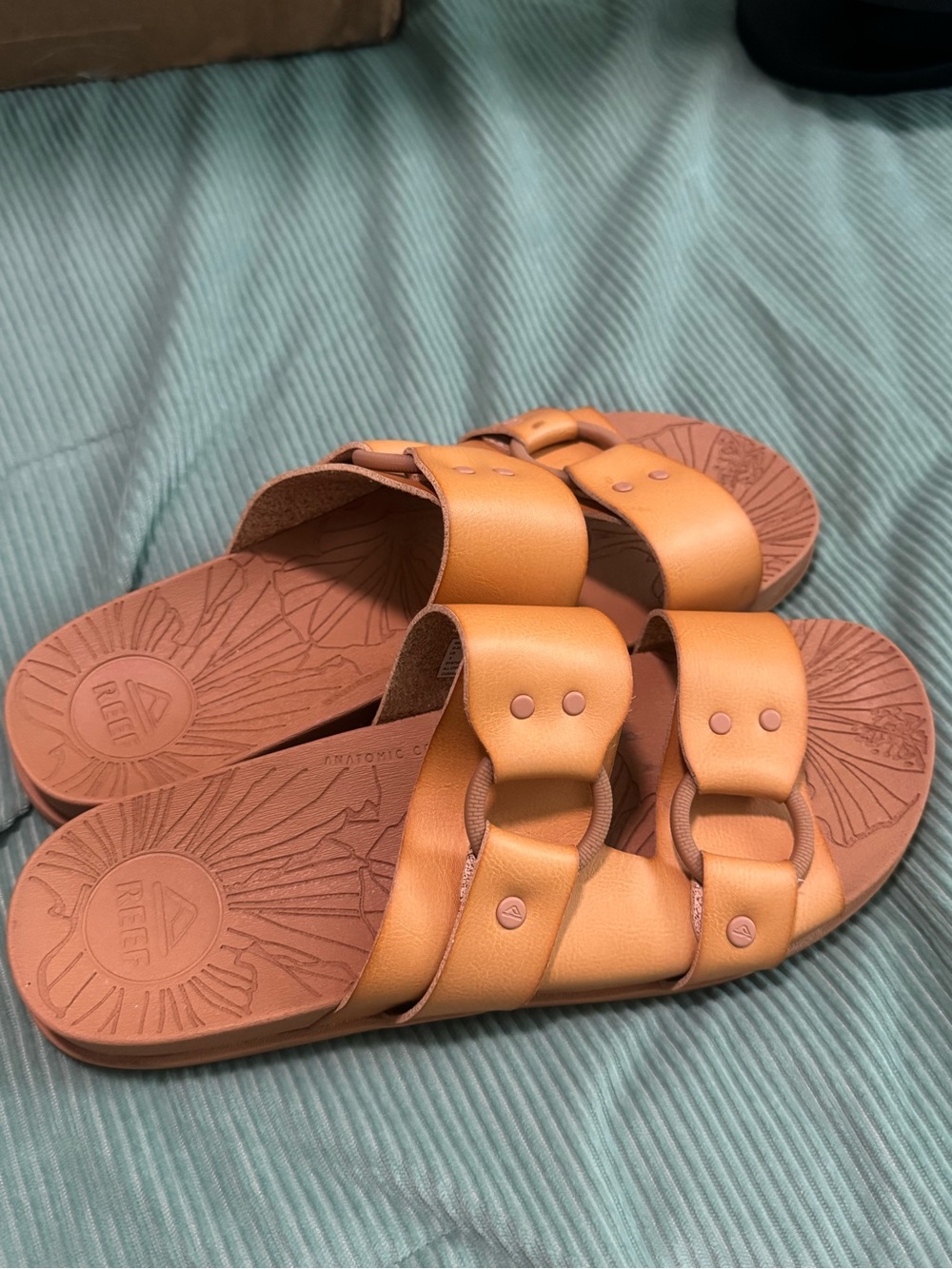 Reef Women's Tan Leather Double-Ring Slide Sandals